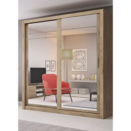Klassy 2 Door Oak Mirrored 200cm Sliding Door Wardrobe KL-08 - FurniComp