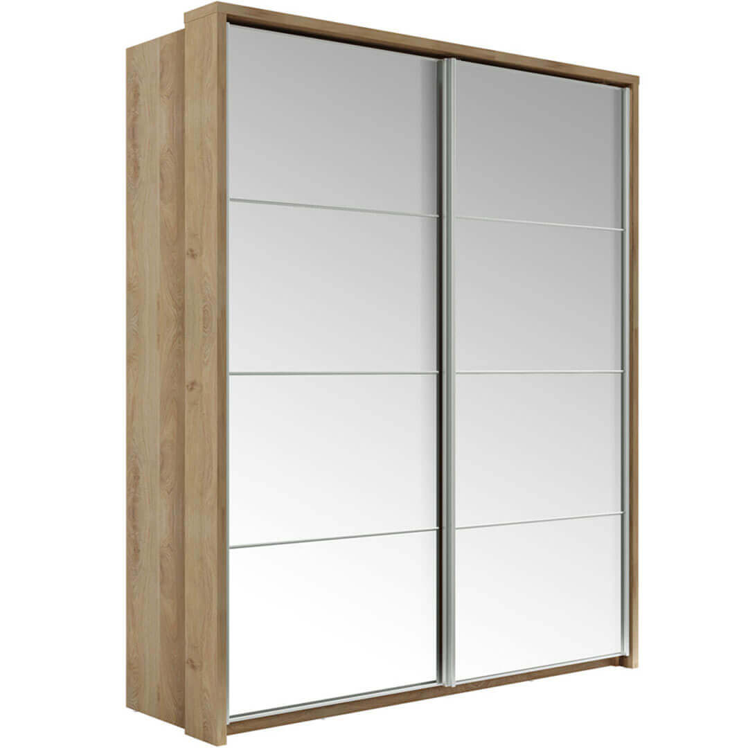 Klassy 2 Door Shetland Oak Mirrored Sliding Door Wardrobe KL-17 - FurniComp