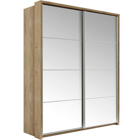 Klassy 2 Door Shetland Oak Mirrored Sliding Door Wardrobe KL-17 - FurniComp
