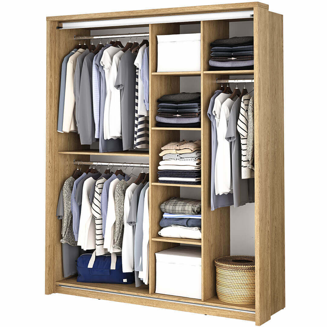 Klassy 2 Door Shetland Oak Mirrored Sliding Door Wardrobe KL-17 - FurniComp