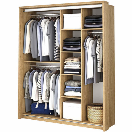 Klassy 2 Door Shetland Oak Mirrored Sliding Door Wardrobe KL-17 - FurniComp