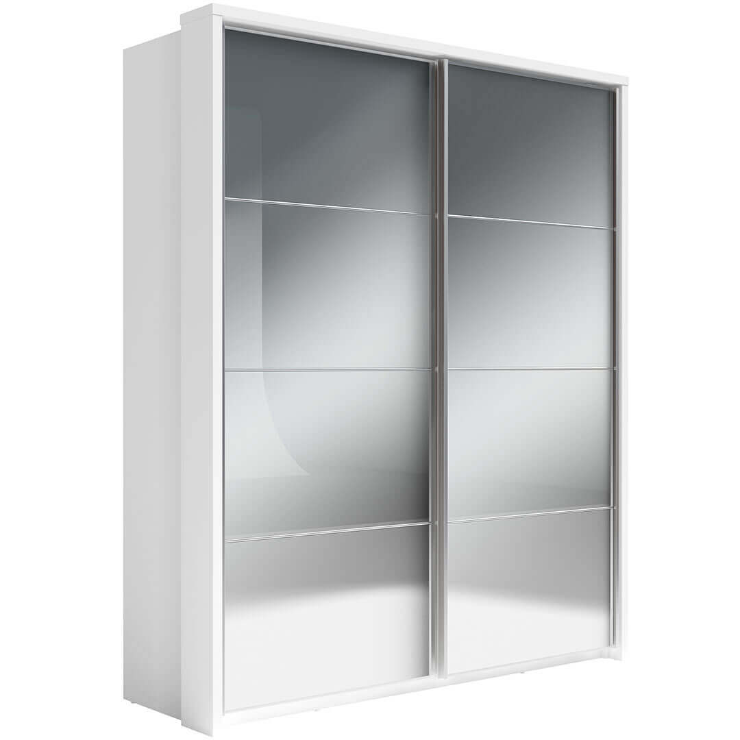 Klassy 2 Door White Matt Mirrored Sliding Door Wardrobe KL-17 - FurniComp