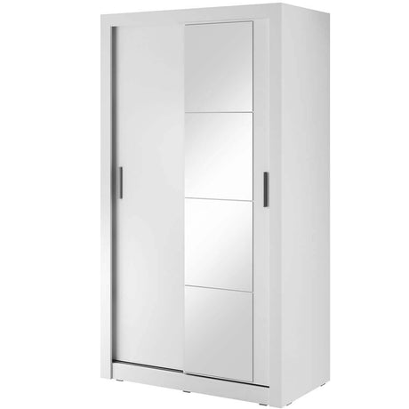 Klassy 2 Door White Mirrored 120cm Sliding Door Wardrobe KL-06 - FurniComp