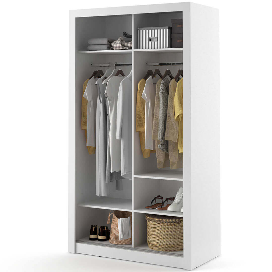 Klassy 2 Door White Mirrored 120cm Sliding Door Wardrobe KL-06 - FurniComp