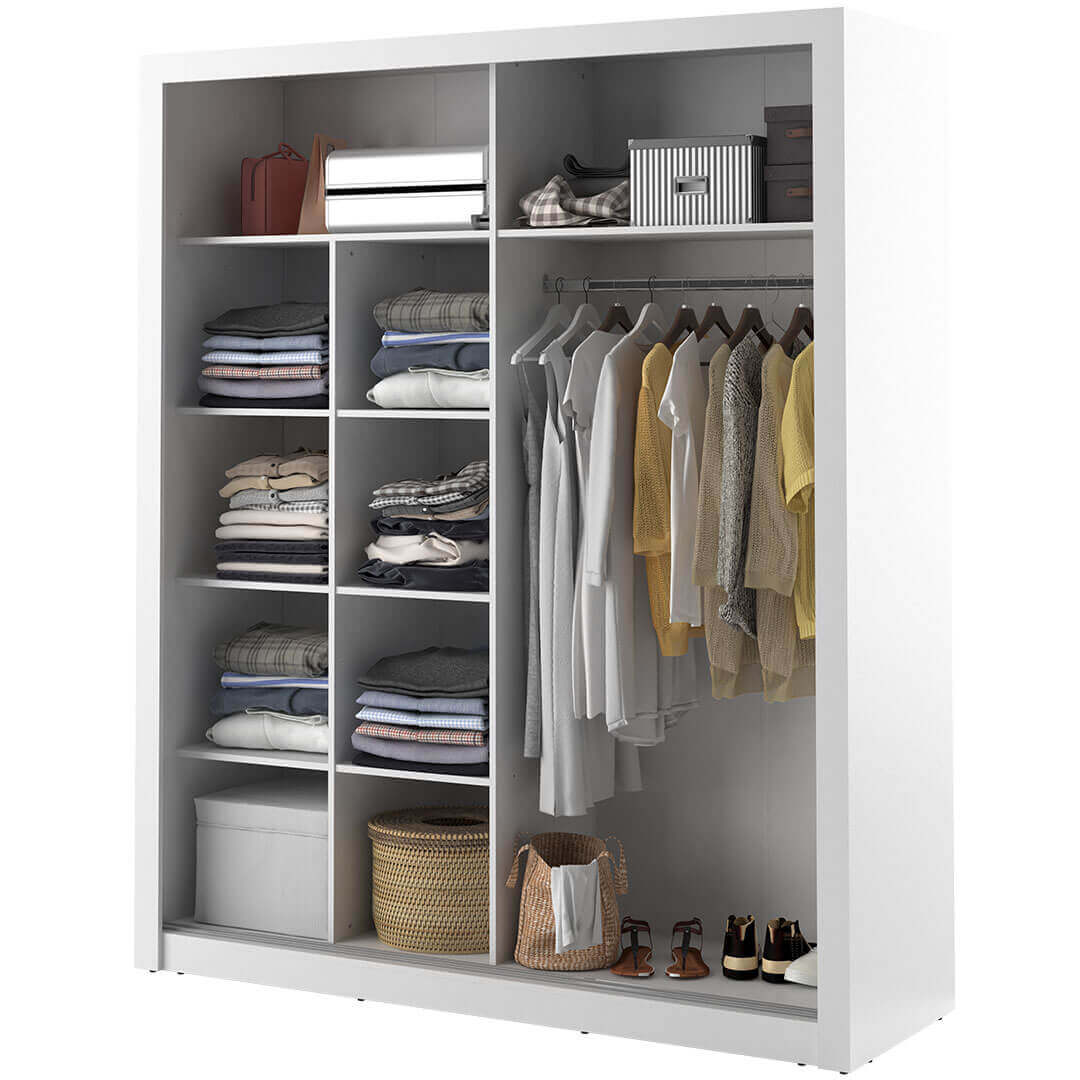 Klassy 2 Door White Mirrored 200cm Sliding Door Wardrobe KL-08 - FurniComp