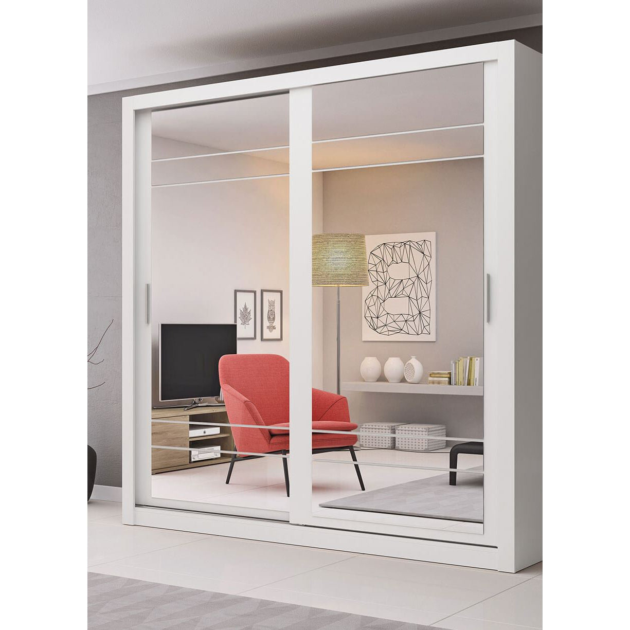 Klassy 2 Door White Mirrored 200cm Sliding Door Wardrobe KL-08 – FurniComp