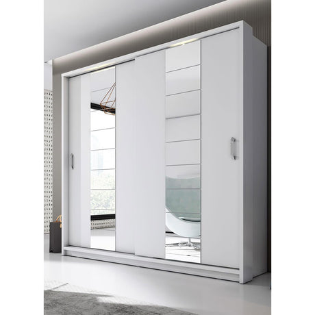 Klassy 2 Door White 220cm Mirrored Sliding Door Wardrobe KL-14 - FurniComp
