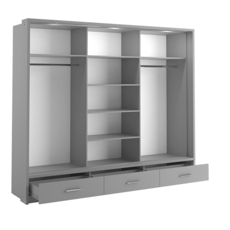 Klassy 3 Door 3 Drawer 250cm Grey Mirrored Sliding Door Wardrobe KL-23 - FurniComp