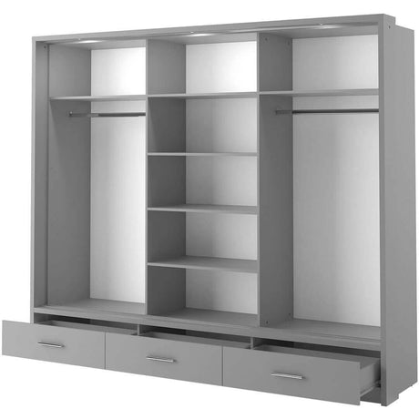 Klassy 3 Door 3 Drawer Grey Mirrored Sliding Door Wardrobe KL-01 - FurniComp
