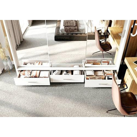 Klassy 3 Door 3 Drawer 250cm White Mirrored Sliding Door Wardrobe KL-23 - FurniComp