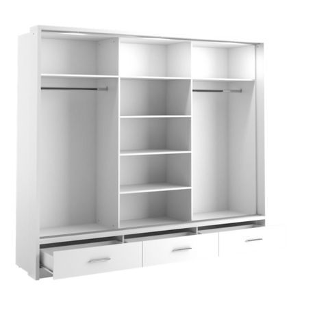 Klassy 3 Door 3 Drawer 250cm White Mirrored Sliding Door Wardrobe KL-23 - FurniComp