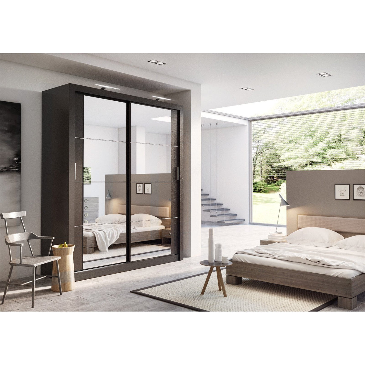 Klassy 2 Door 181cm Black Mirrored Sliding Door Wardrobe KL-03 - FurniComp