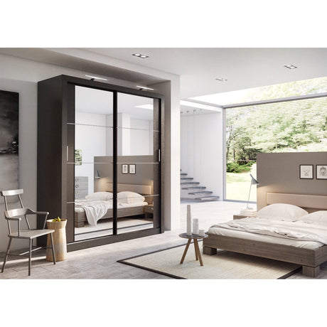 Klassy 2 Door 181cm Black Mirrored Sliding Door Wardrobe KL-03 - FurniComp