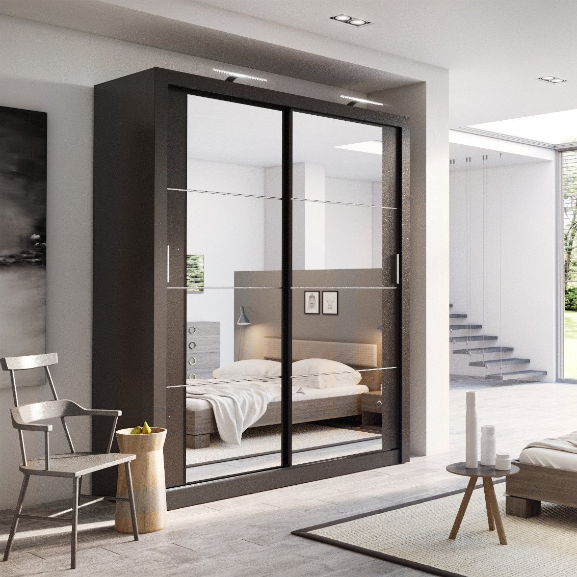 Klassy 2 Door 181cm Black Mirrored Sliding Door Wardrobe KL-03 - FurniComp