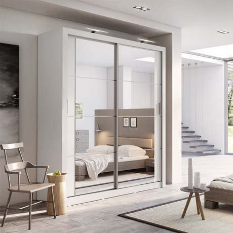 Klassy 2 Door 181cm White Mirrored Sliding Door Wardrobe KL-03 - FurniComp