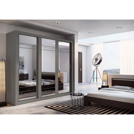 Klassy 3 Door 250cm Grey Mirrored Sliding Door Wardrobe KL-02 - FurniComp