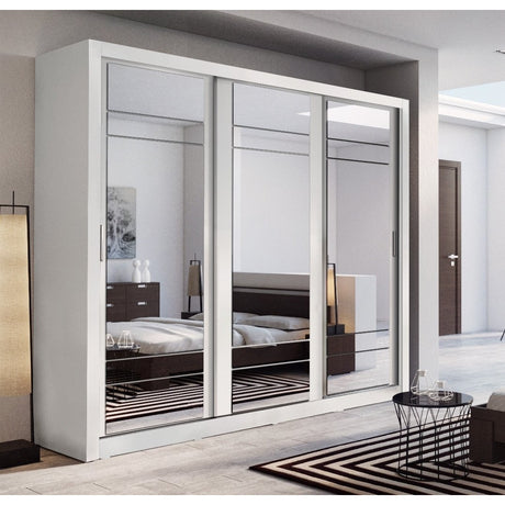 Klassy 3 Door 250cm White Mirrored Sliding Door Wardrobe KL-02 - FurniComp