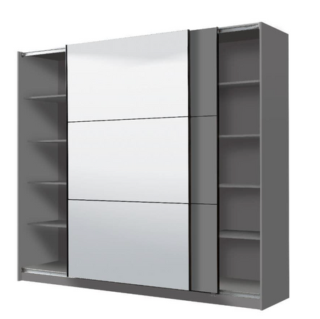 Lavina 2 Door Large Grey 220cm Mirrored Sliding Door Wardrobe - FurniComp
