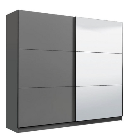 Lavina 2 Door Large Grey 220cm Mirrored Sliding Door Wardrobe - FurniComp