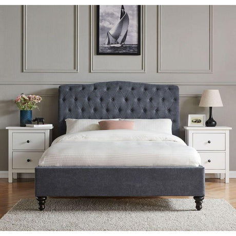 Lia Dark Grey Fabric Bed Frame - FurniComp