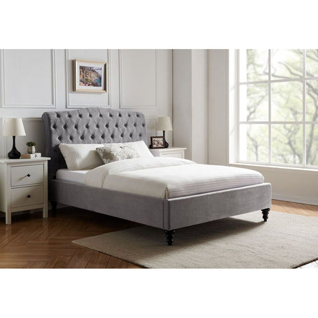 Lia Light Grey Fabric Bed Frame - FurniComp