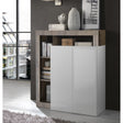 Lorenzo 2 Door White Gloss and Natural Oak Tall Sideboard/Highboard - FurniComp