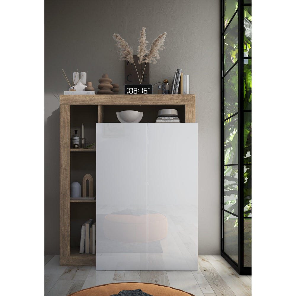 Lorenzo Natural Oak & High White Gloss Shoe Storage Cabinet - FurniComp