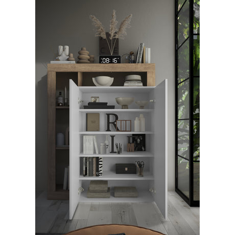 Lorenzo Natural Oak & High White Gloss Shoe Storage Cabinet - FurniComp