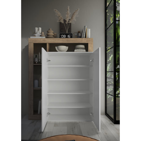 Lorenzo Natural Oak & High White Gloss Shoe Storage Cabinet - FurniComp
