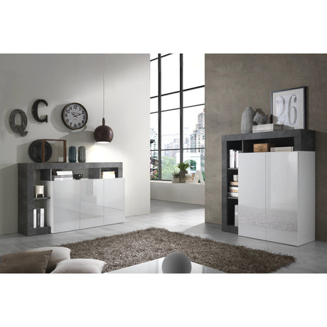 Lorenzo 184cm White Gloss and Anthracite TV Unit - FurniComp