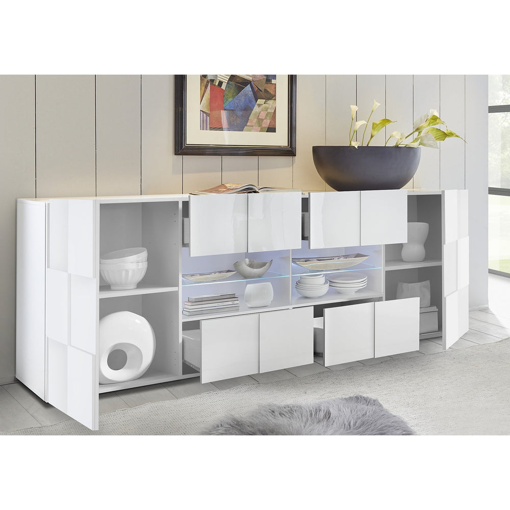 Lyon 2 Door 4 Drawer Large White Gloss Sideboard - FurniComp