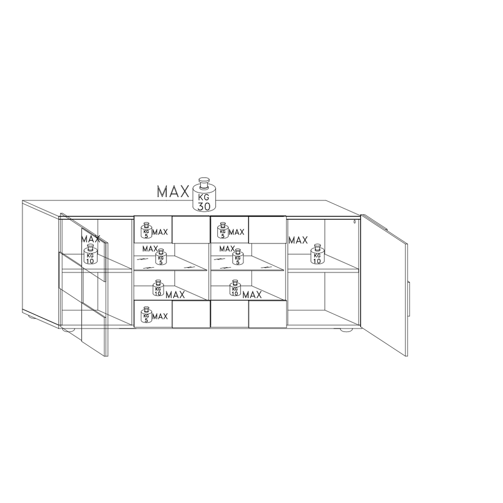 Lyon 2 Door 4 Drawer Large Grey Gloss Sideboard - FurniComp