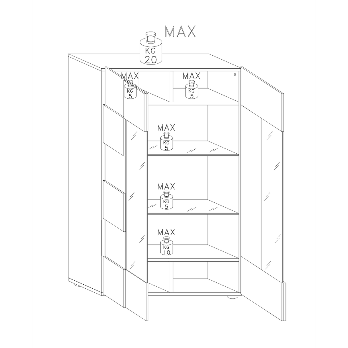 Lyon 2 Door Grey Gloss Glass Display Cabinet - FurniComp