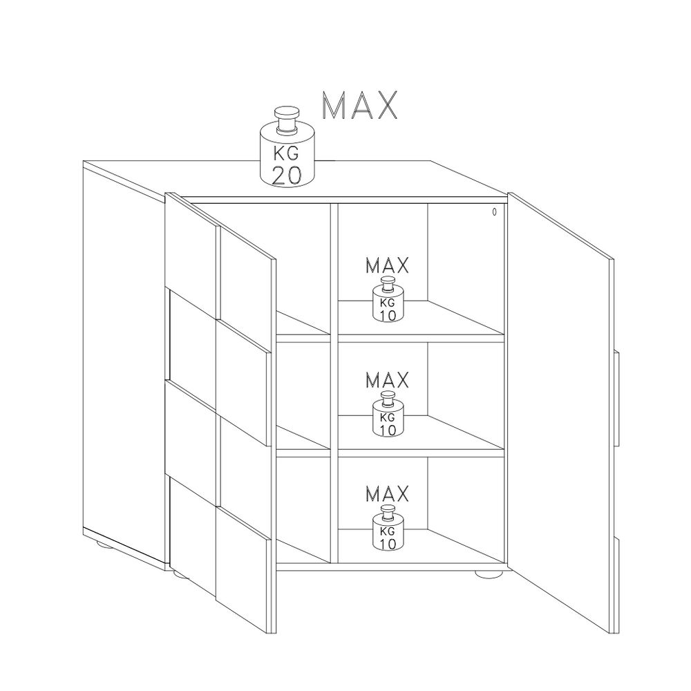 Lyon 2 Door Concrete Grey Tall Sideboard/Highboard - FurniComp