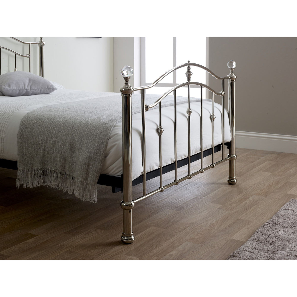 Mira Chrome with Crystal Finials Metal Bed Frame - FurniComp