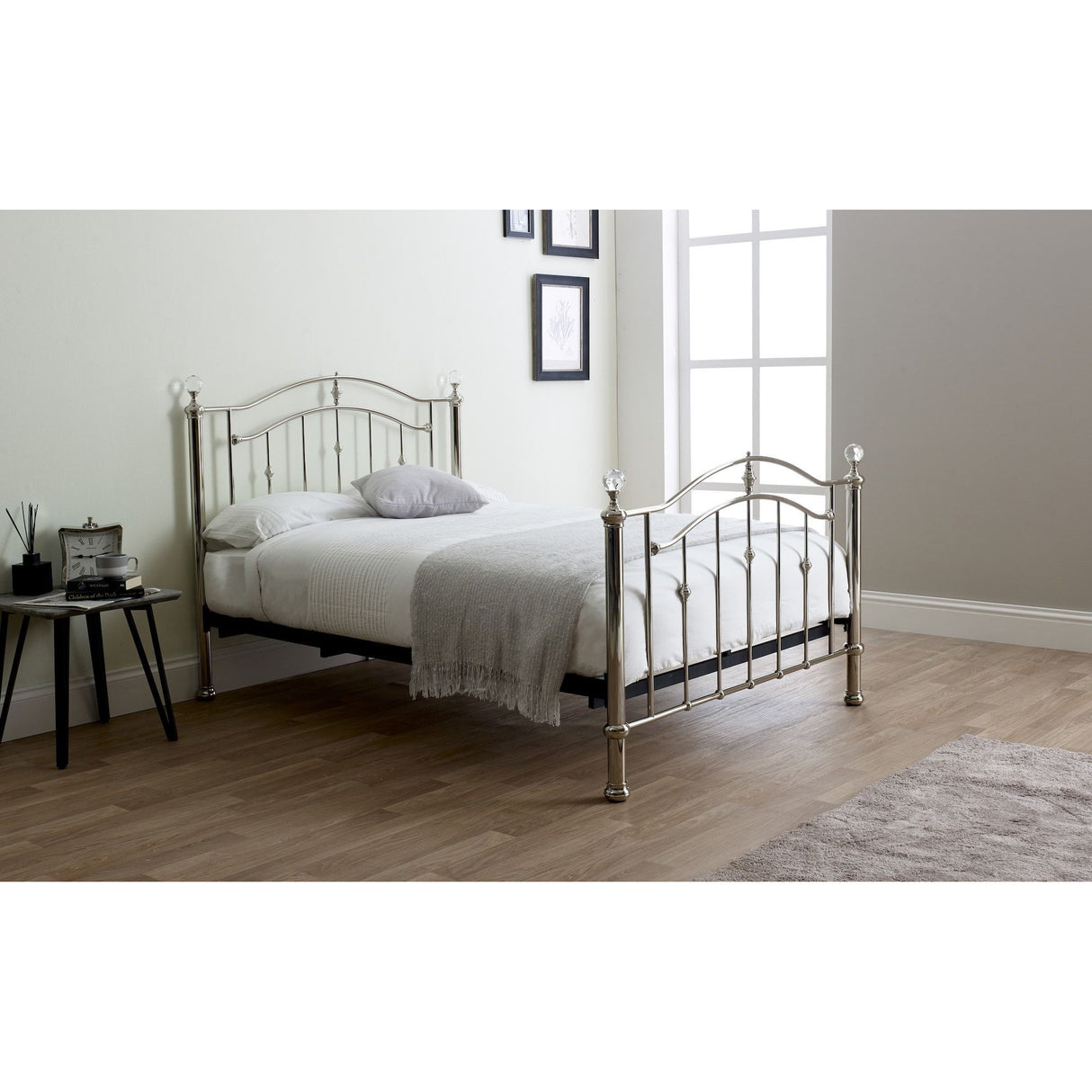 Mira Chrome with Crystal Finials Metal Bed Frame - FurniComp