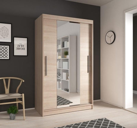 Nora 2 Door Oak Mirrored 120cm Sliding Door Wardrobe NO-01 - FurniComp