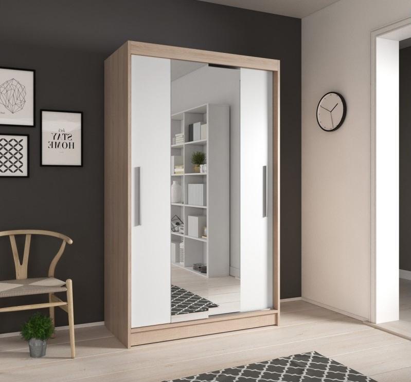 Nora 2 Door Oak & White Mirrored 120cm Sliding Door Wardrobe NO-01 - FurniComp