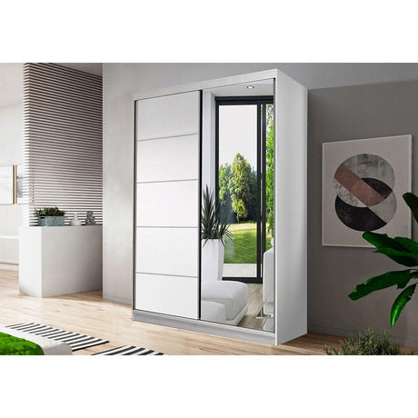 Nora 2 Door White Mirrored 120cm Sliding Door Wardrobe NO-05 - FurniComp