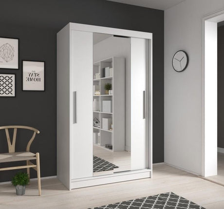 Nora 2 Door White Mirrored 120cm Sliding Door Wardrobe NO-01 - FurniComp