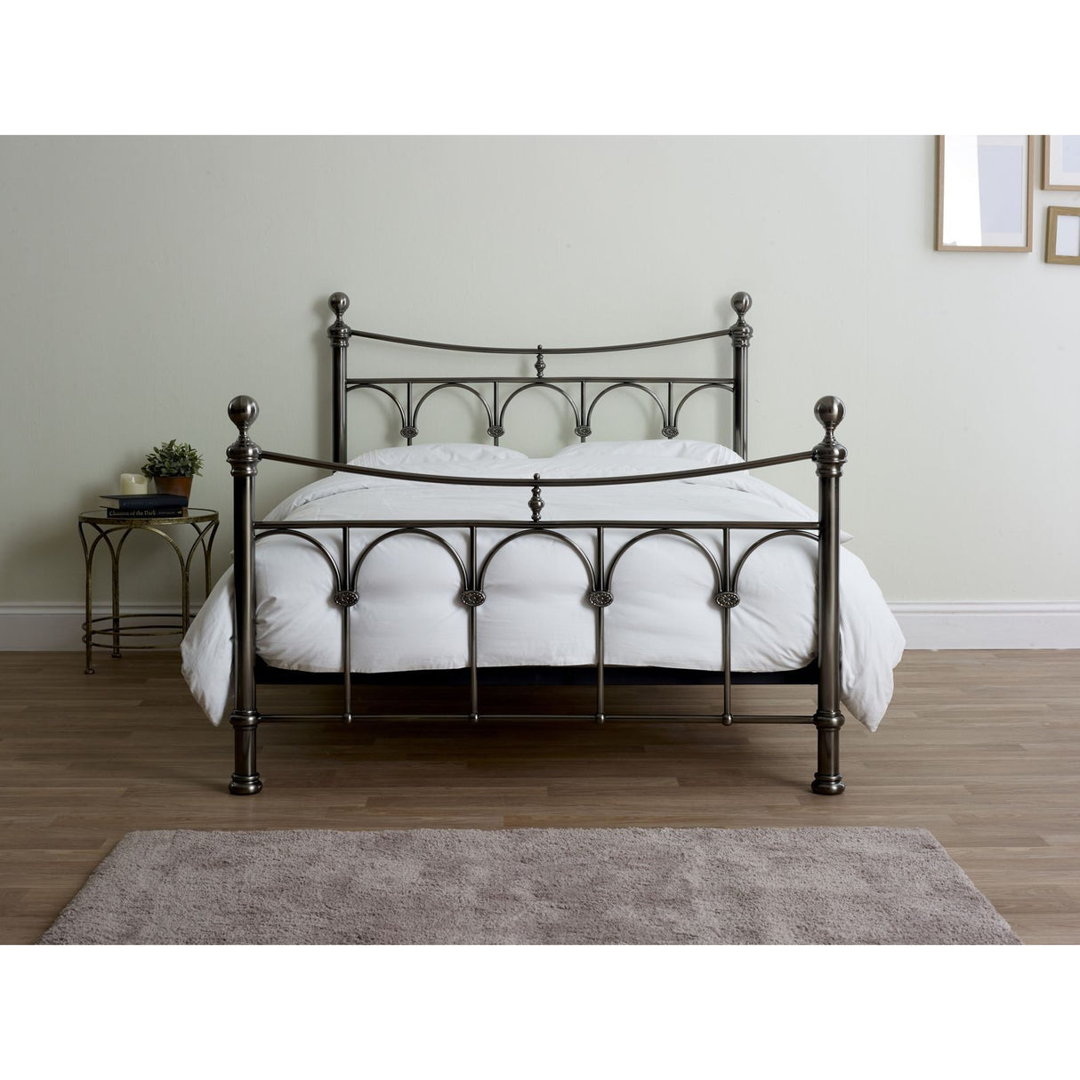Nyla Antique Nickel Vintage Metal Bed Frame - FurniComp