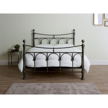 Nyla Antique Nickel Vintage Metal Bed Frame - FurniComp