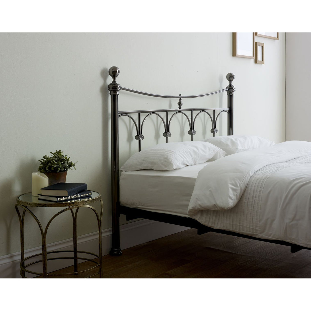 Nyla Antique Nickel Vintage Metal Bed Frame - FurniComp