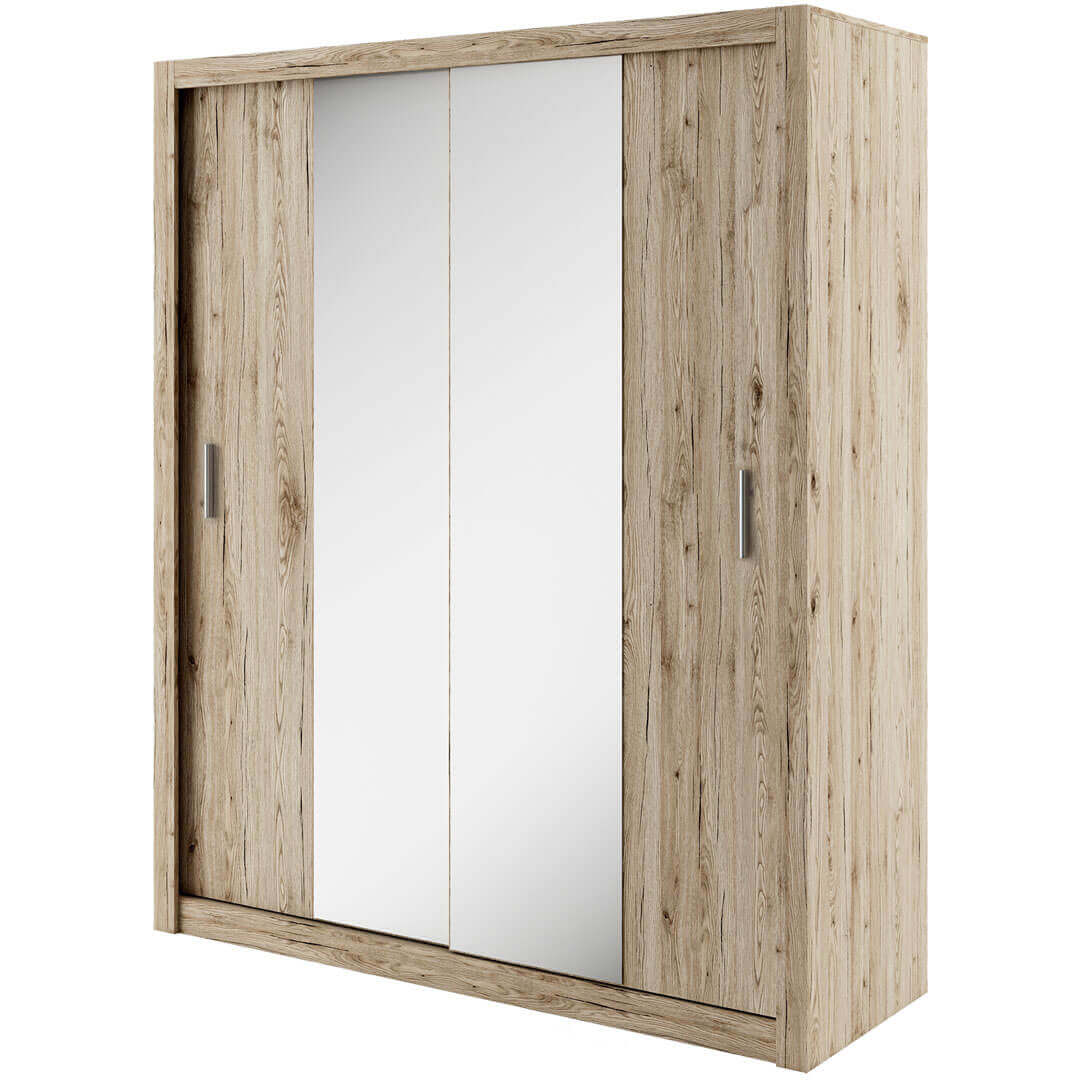Austin 2 Door Oak 180cm Mirrored Sliding Door Wardrobe AU-03 - FurniComp