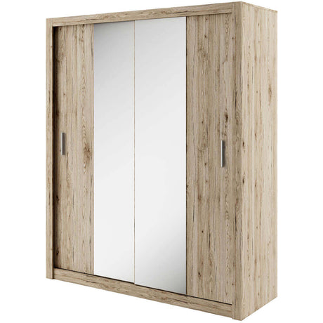 Austin 2 Door Oak 180cm Mirrored Sliding Door Wardrobe AU-03 - FurniComp