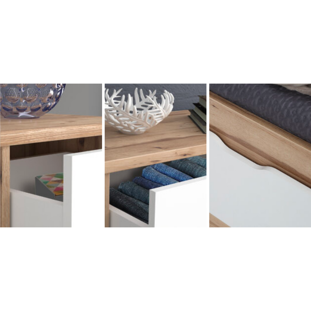 Oskar 3 Door 2 Drawer 140cm Wardrobe - Matt White & Oak - FurniComp