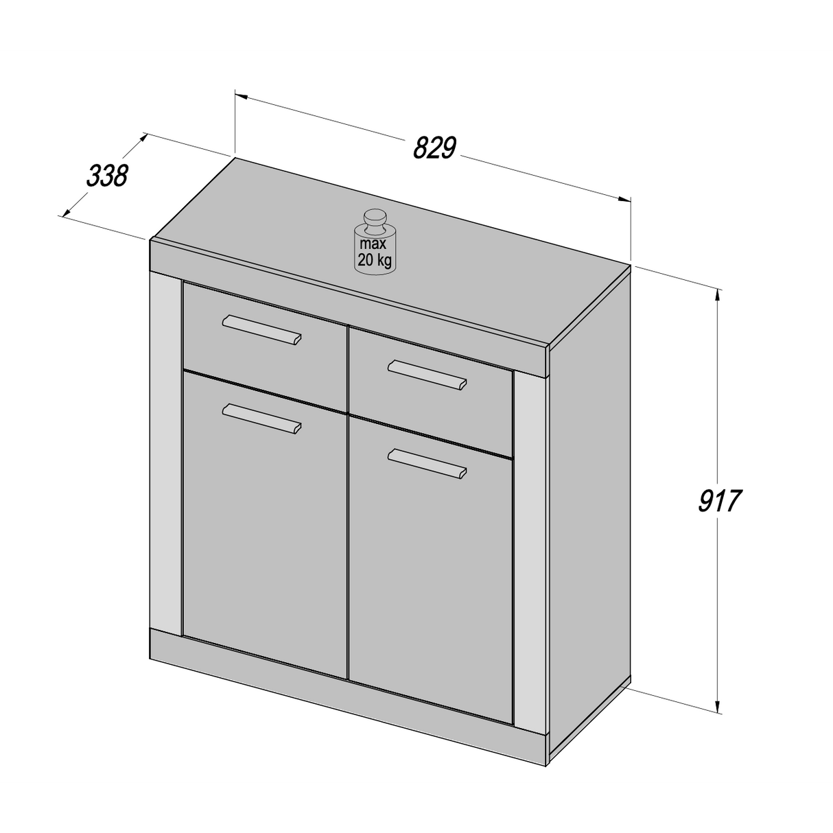 Orlando Small White and Concrete Grey 2 Door 2 Drawer Sideboard - FurniComp