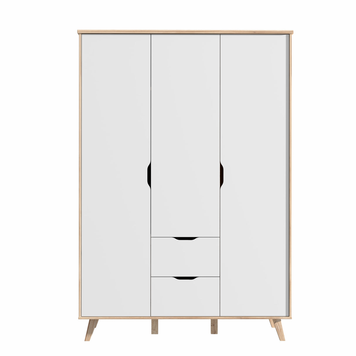 Oskar 3 Door 2 Drawer 140cm Wardrobe - Matt White & Oak - FurniComp