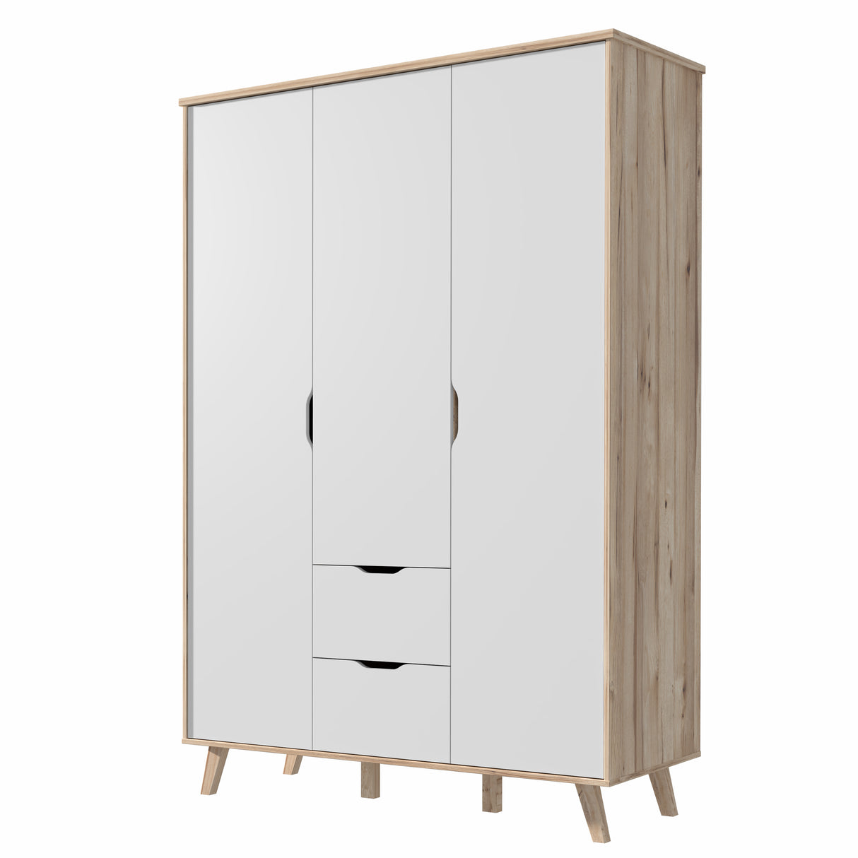 Oskar 3 Door 2 Drawer 140cm Wardrobe - Matt White & Oak - FurniComp
