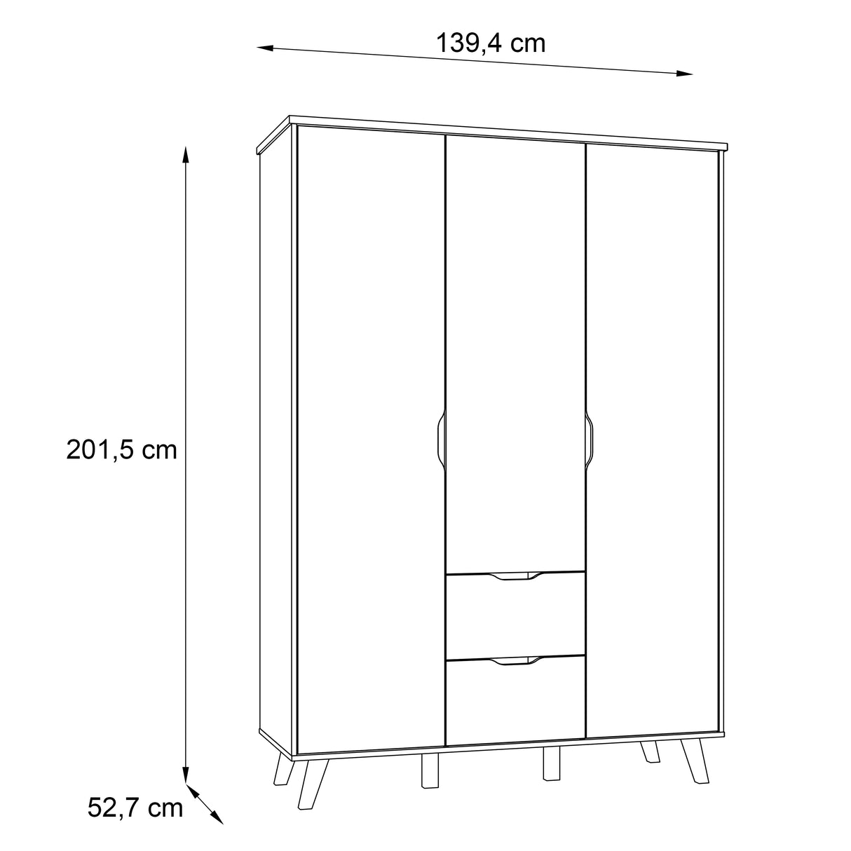 Oskar 3 Door 2 Drawer 140cm Wardrobe - Matt White & Oak - FurniComp